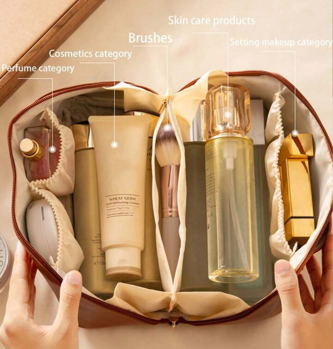 Large Capacity Travel Cosmetic Bag for Women Leather Waterproof Multi-Functional Cosmetic Organizer Bag For Makeup, Skincare, Jewelry, Gadgets And Other Small Items