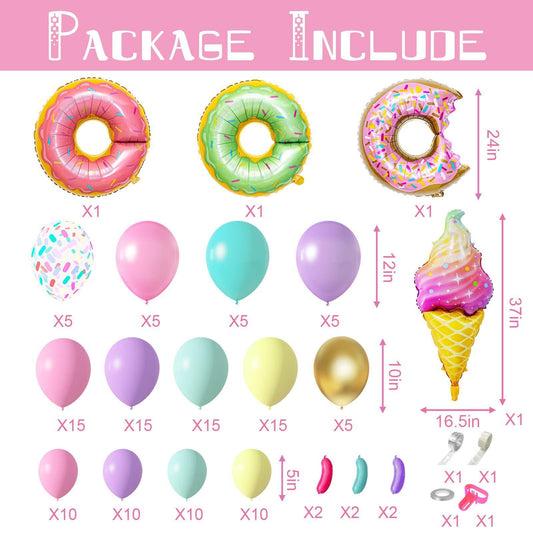 HBD Donut & Ice-cream Theme Balloon Garland Set For Candyland Birthday Decoration and Party Celebrations