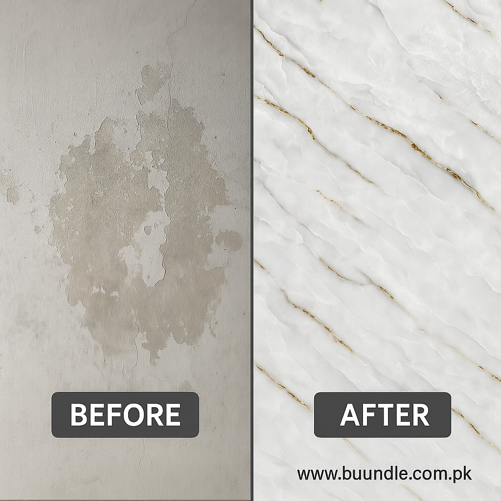 Self Adhesive White & Golden Marble Sheet Sticker for Walls