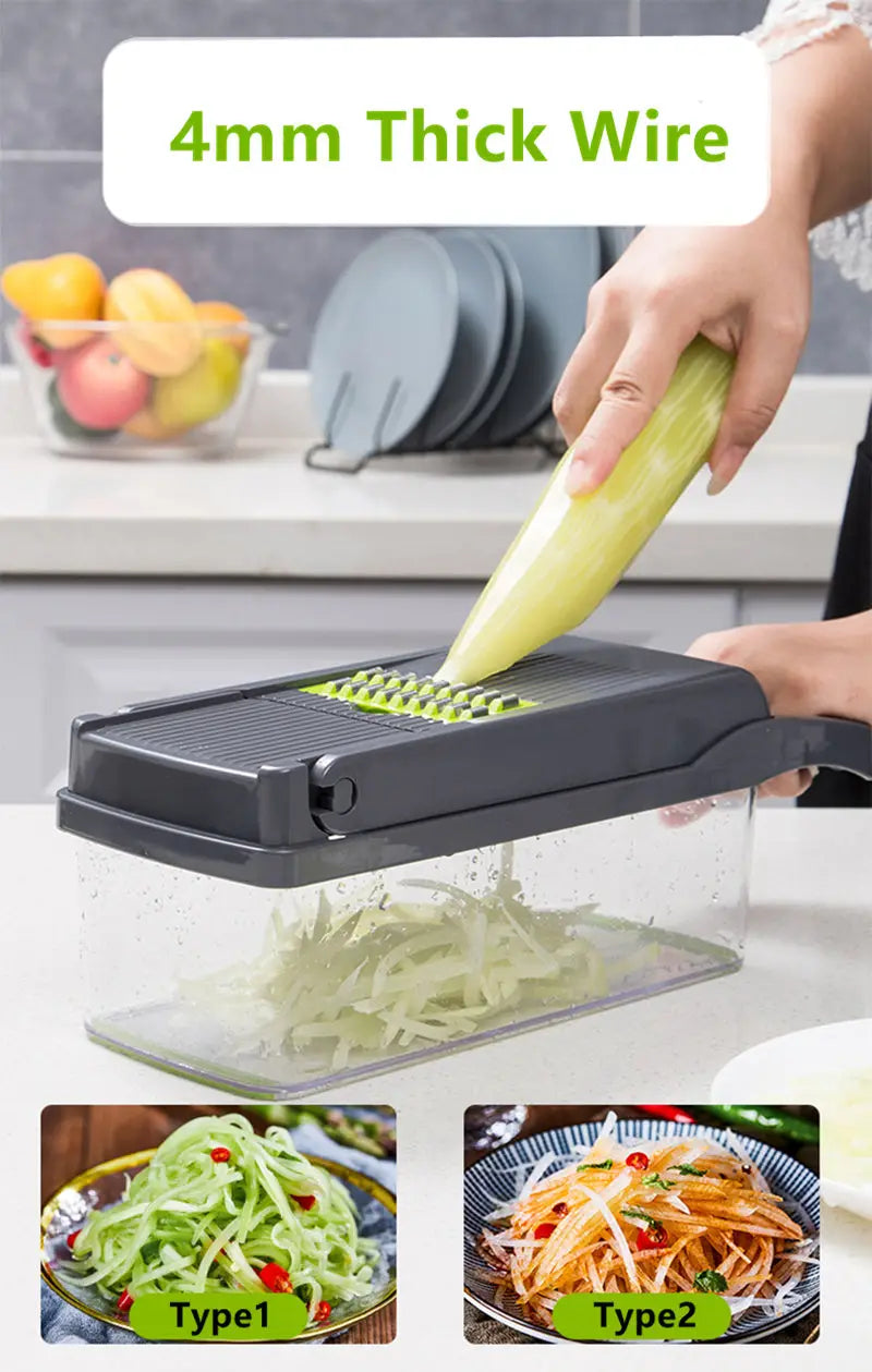 14-in-1 Manual Vegetable Chopper Slicer Dicer - Multifunctional Kitchen Tool for Onions, Potatoes, Tomatoes, Cucumbers, Carrots