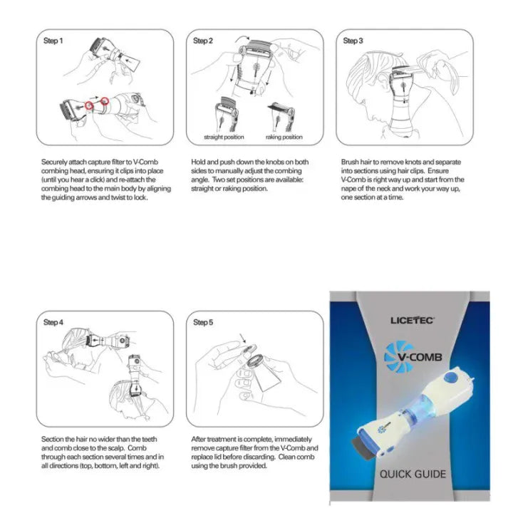 V-Comb Electric Head Anti Lice Removal Machine With Steel Comb