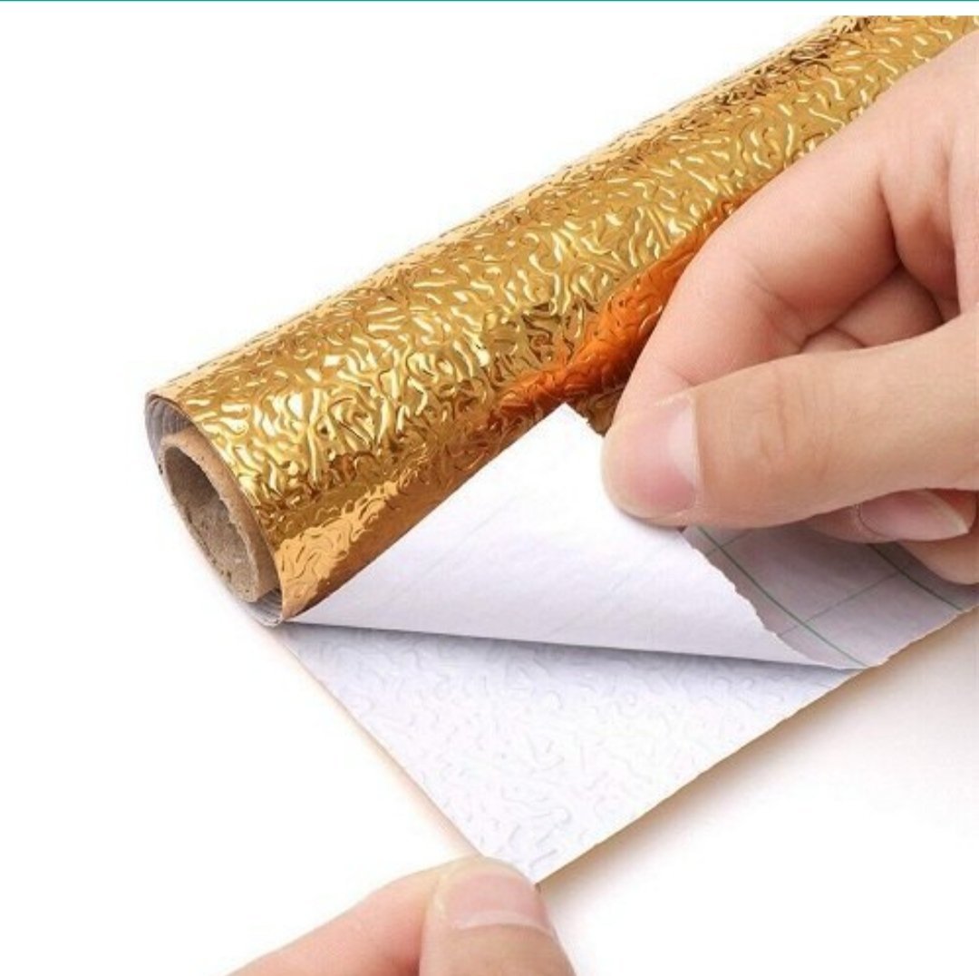 Pack of 3 Silver & Golden Self Adhesive Aluminium Foil Sticker Sheet Roll for Kitchen Size 60x200CM Size