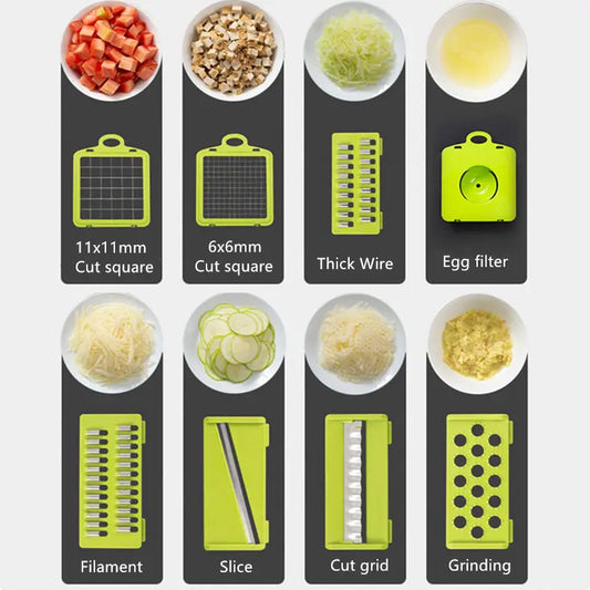 14-in-1 Manual Vegetable Chopper Slicer Dicer - Multifunctional Kitchen Tool for Onions, Potatoes, Tomatoes, Cucumbers, Carrots