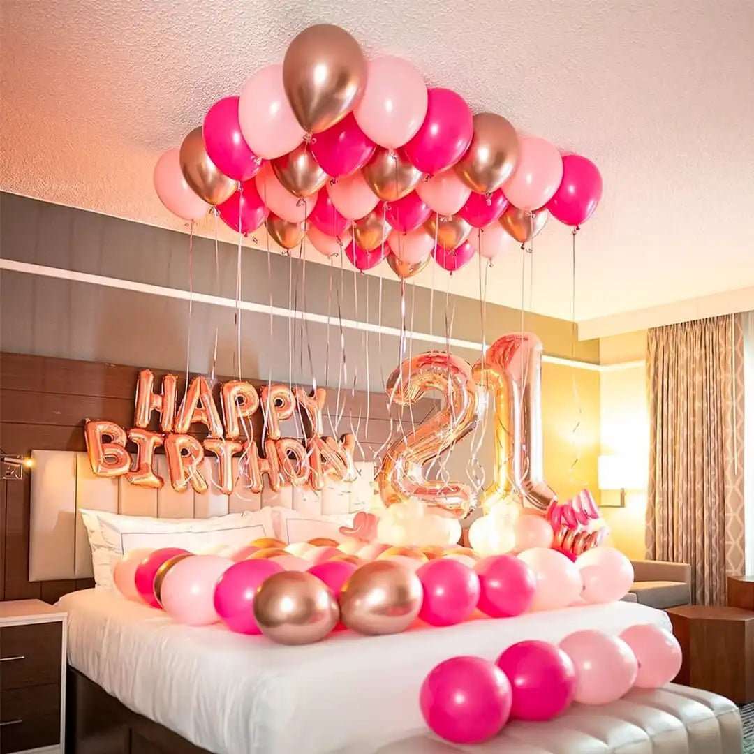 Rose gold and pink birthday decoration ideas at home for girl