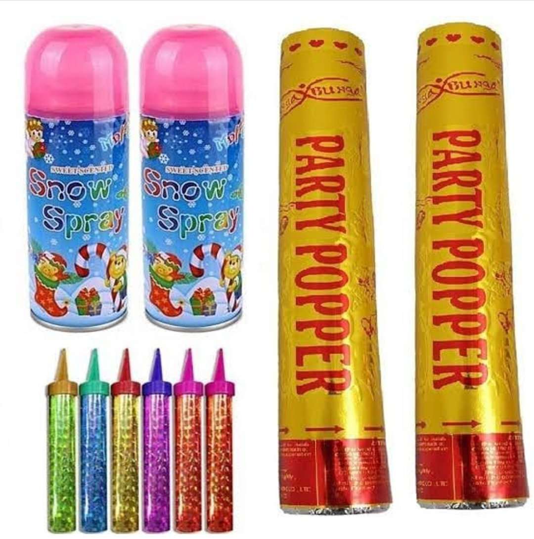 2 Snow Sprays, 2 Party Poppers, 6 Sparkling Candles