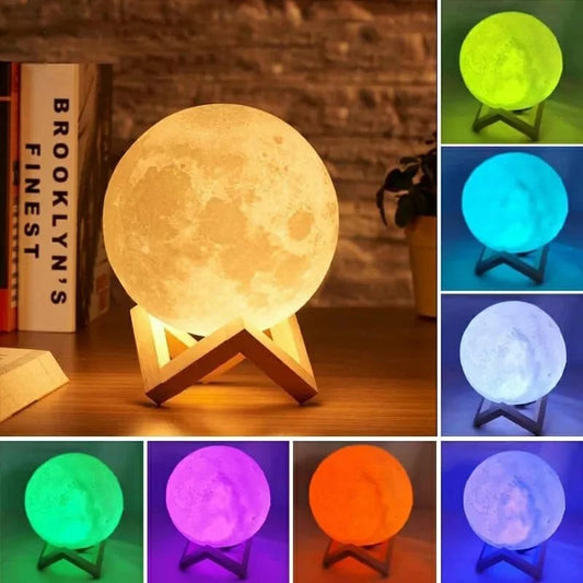3D Printing Moon Lamp Night light Brightness 8 Color Changing LED Night Light USB Charging With Remote Control