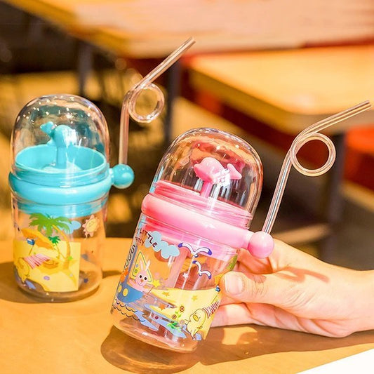 250ML Baby/ Kids Water Bottle Cartoon Whale Children Cup Baby Feeding Bottle Straw Water Cup Outdoor Portable Cup with Straw