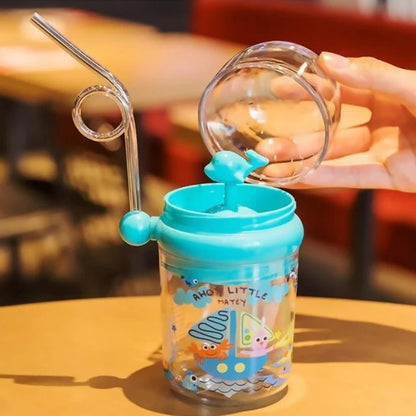 250ML Baby/ Kids Water Bottle Cartoon Whale Children Cup Baby Feeding Bottle Straw Water Cup Outdoor Portable Cup with Straw