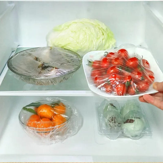 100 pcs Disposable Food Cover Plastic Wrap Elastic Food Lids