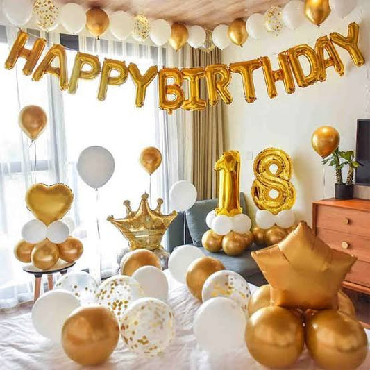 Golden Happy Birthday Balloons Decoration Deal