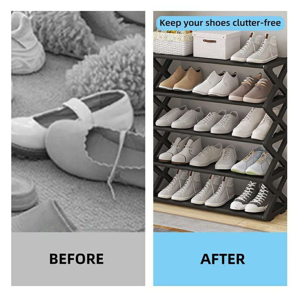 4 Layer X-Shaped Shoe Rack for Home, Multifunctional Steel Assembly Shoecase Dustproof Storage Shelf