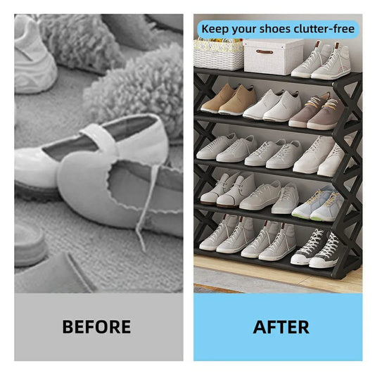 5 Layer X-Shaped Shoe Rack for Home, Multifunctional Steel Assembly Shoecase Dustproof Storage Shelf