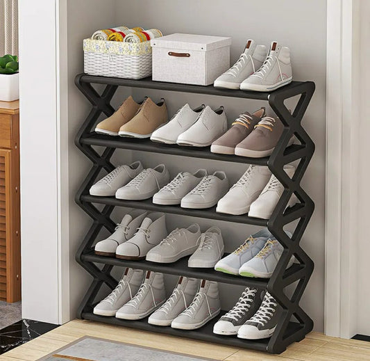 5 Layer X-Shaped Shoe Rack for Home, Multifunctional Steel Assembly Shoecase Dustproof Storage Shelf