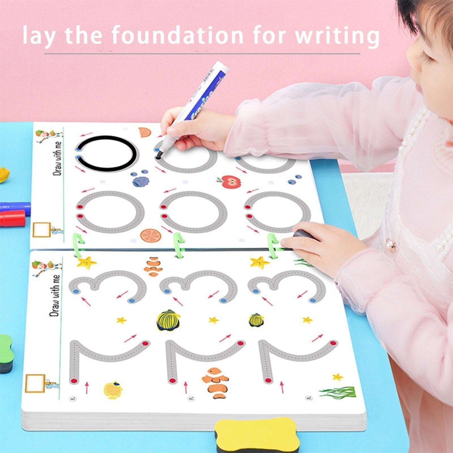 Reusable Educational Tracing Book – 64 Pages + Markers & Eraser for Kids 64 Pages