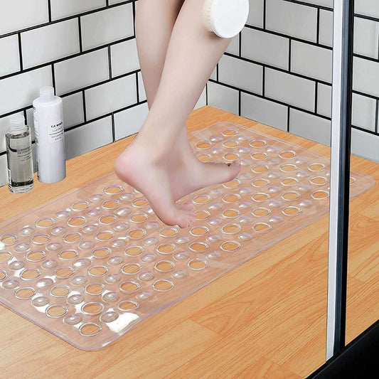 Silicone Plastic Transparent Anti Slip (Back Suction Hooks) Bath Floor Mat