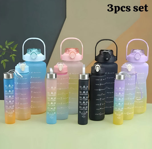 Pack of 3 Sports Motivational Rainbow Water Bottle Set
