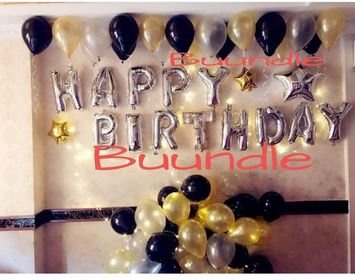 Happy Birthday GOLDEN & SILVER Foil Balloons Package- Buundle.com.pk