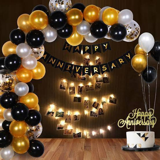 Happy Anniversary Black and Golden Balloon Deal - Buundle.com.pk