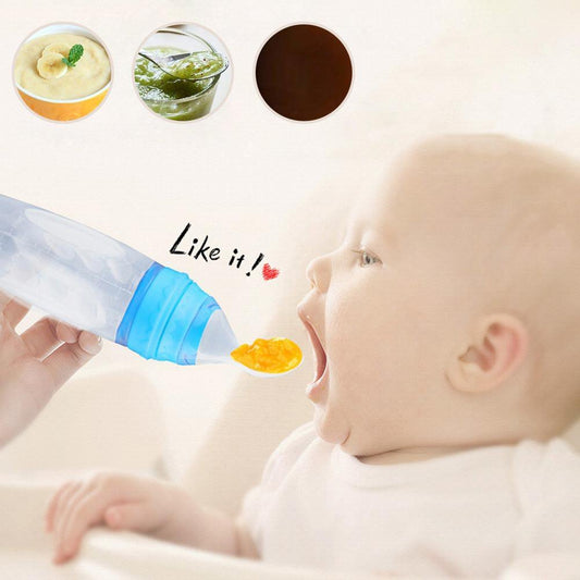 Baby Kid Squeezing Feeding Spoon, Silicone Feeding Bottle Training Spoon, Infant Cereal Food Spoon Infant Cereal Supplement