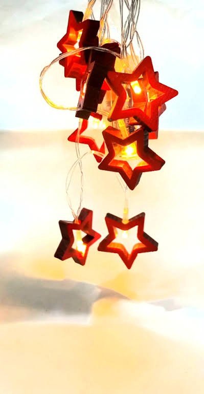 Wooden Led Red Star Shape Fairylight