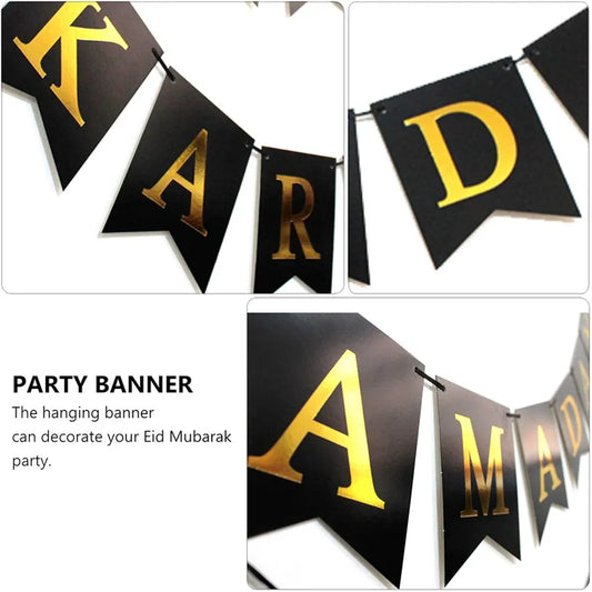 Black Ramadan Kareem Card Banner For Ramadan Iftar Party Decoration and Celebration Bamner
