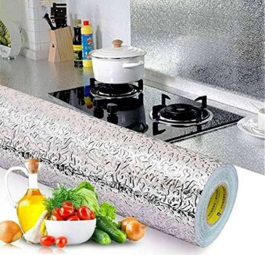 Pack of 3 Silver & Golden Self Adhesive Aluminium Foil Sticker Sheet Roll for Kitchen Size 60x200CM Size