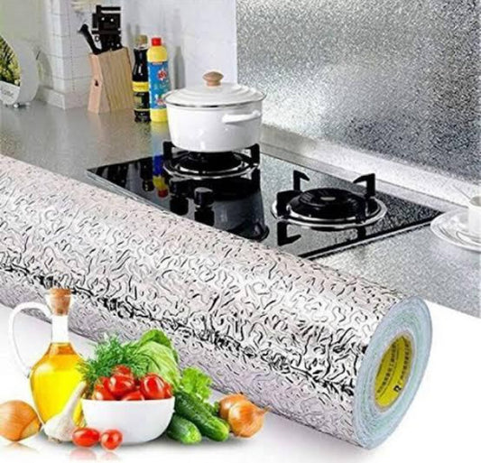 Pack of 3 Silver & Golden Self Adhesive Aluminium Foil Sticker Sheet Roll for Kitchen Size 60x200CM Size