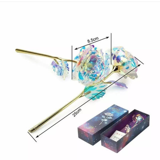 24K Aluminum Foil Plated Transparent Rose with Love Stand Packed in a box and gift bag