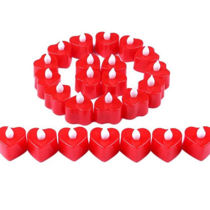 12 Red LED Flameless Heart Shaped Candles