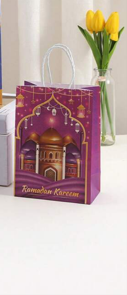 12 pcs /Set Purple Mosque Design Ramadan Mubarak Treat / Goody Bags Ramadan Party Favor Bags for Ramadan Giveaways