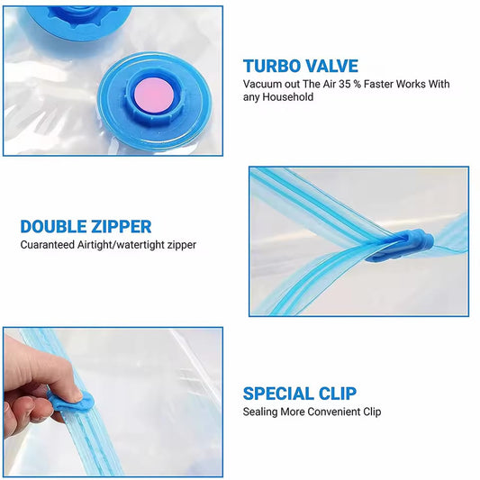 Vacuum Storage Space Saver Bags Reusable Double Seal Zip Lock