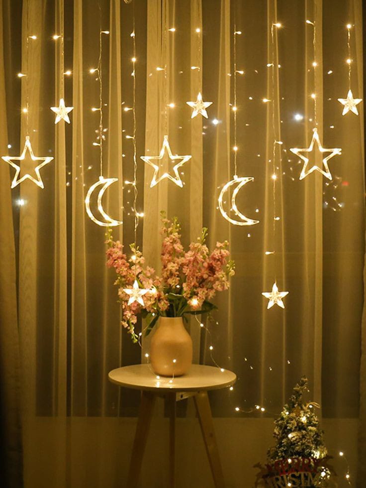 Crescent Moon & Stars LED Curtain Fairy Lights