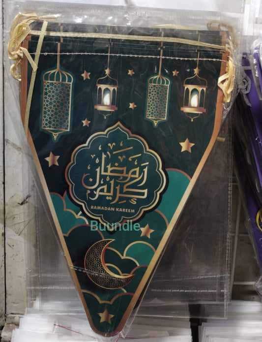 Dark Green Ramadan Kareem Party Flags Pack of 10 For Ramadan Mubarak Theme Decoration