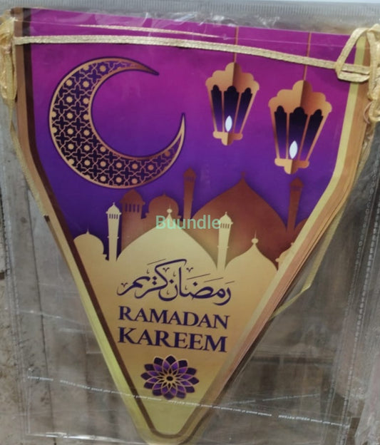 Purple Ramadan Kareem Party Flags Pack of 10 For Ramadan Mubarak Theme Decoration