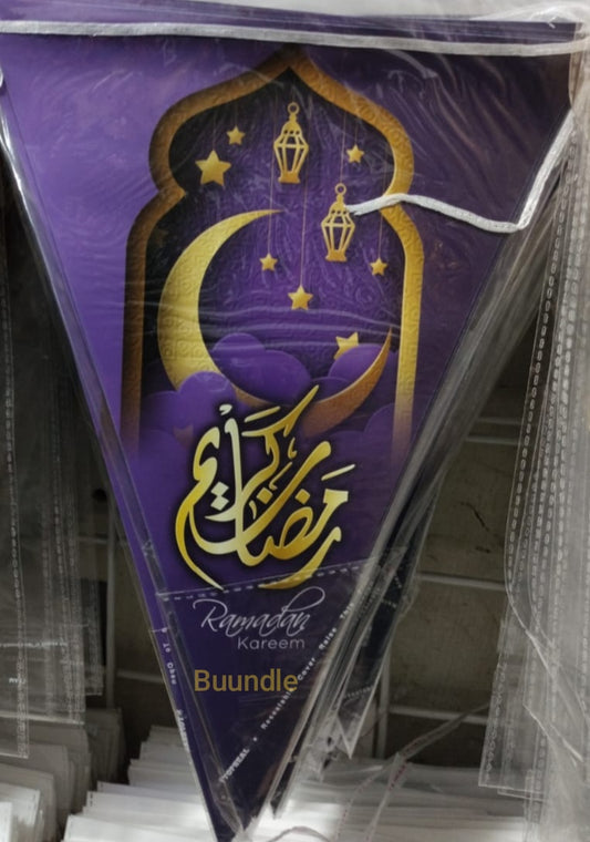 Dark Purple Ramadan Kareem Party Flags Pack of 10 For Ramadan Mubarak Theme Decoration