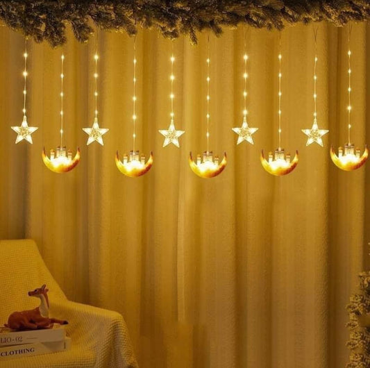 Star, Moon & Mosque Curtain lights for Ramzan/Eid Decoration
