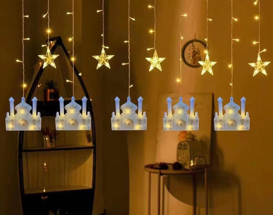 Star & Mosque Design Curtain lights for Ramzan/Eid Decoration