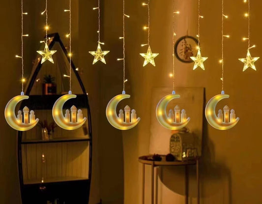 Star and Moon Mosque Design Curtain Fairy lights for Ramzan/Eid Decoration