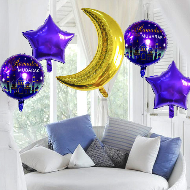 5 pcs Ramadan Mubarak Foil Balloon Set