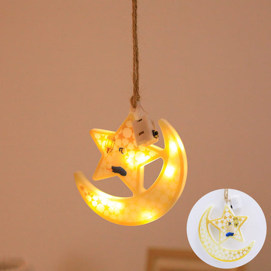 Ramadan/ EID Mubarak LED Light 'Moon Star Yellow' Hanging Lamp Ornaments Decoration Supplies