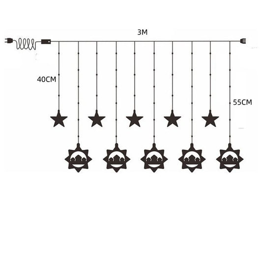 Star, Moon & Mosque Curtain lights for Ramzan/Eid Decoration
