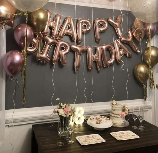 Rose Gold Color Happy birthday balloons Celebration Package