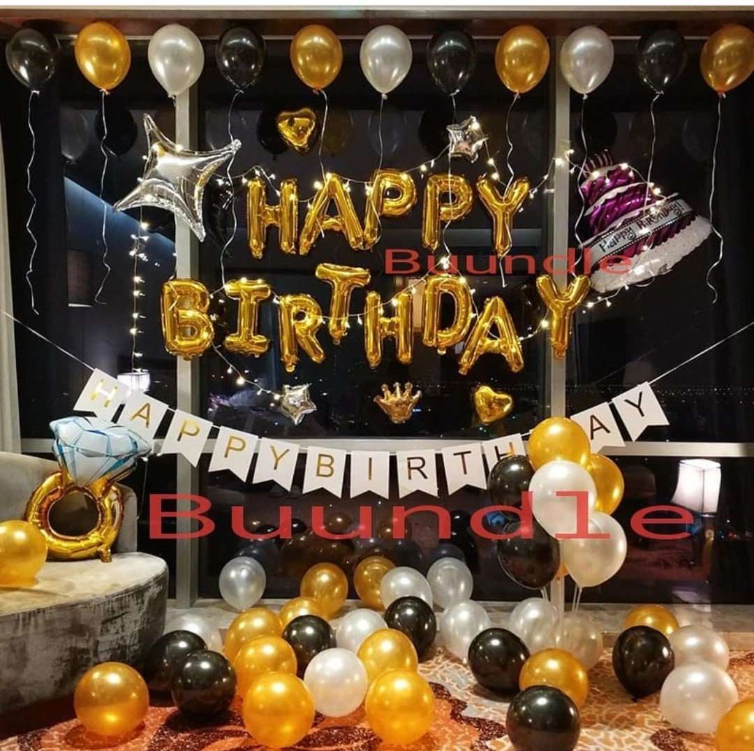 Special Happy birthday Black and Golden Balloons  Decoration Deal Package