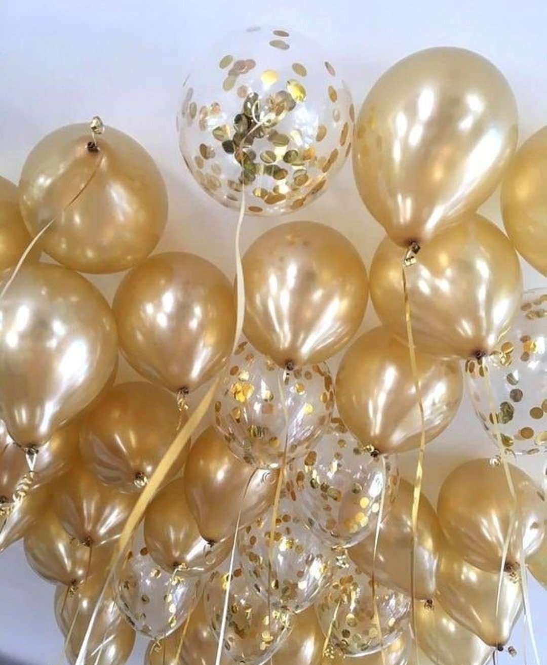 Golden Latex Balloons,Confetti,Ribbon Package