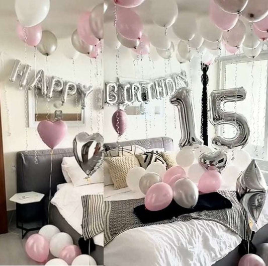 Happy Birthday Pink and Silver Balloons Deal