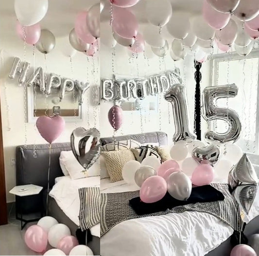 Happy Birthday Pink and Silver Balloons Deal