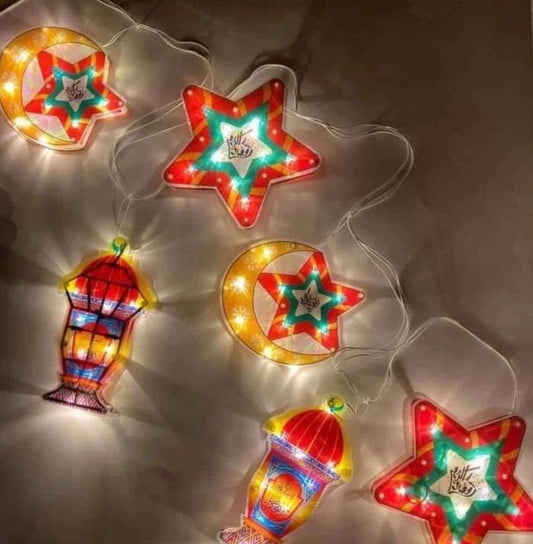 Big Size Star,Moon & Lantern Shaped Printed Colorful Led String Light