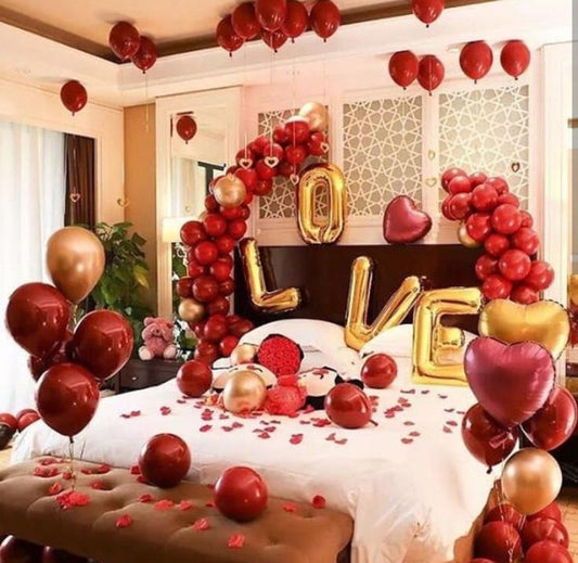4 Letters "Love" Balloons Red And Golden Decor Package
