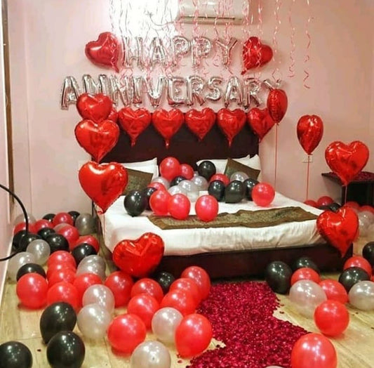Happy Anniversary Silver And Red Balloons Decor Package