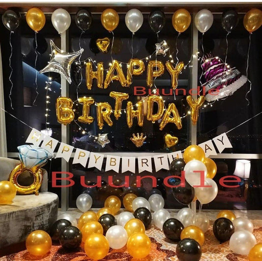 Special Happy birthday Black and Golden Balloons  Decoration Deal Package